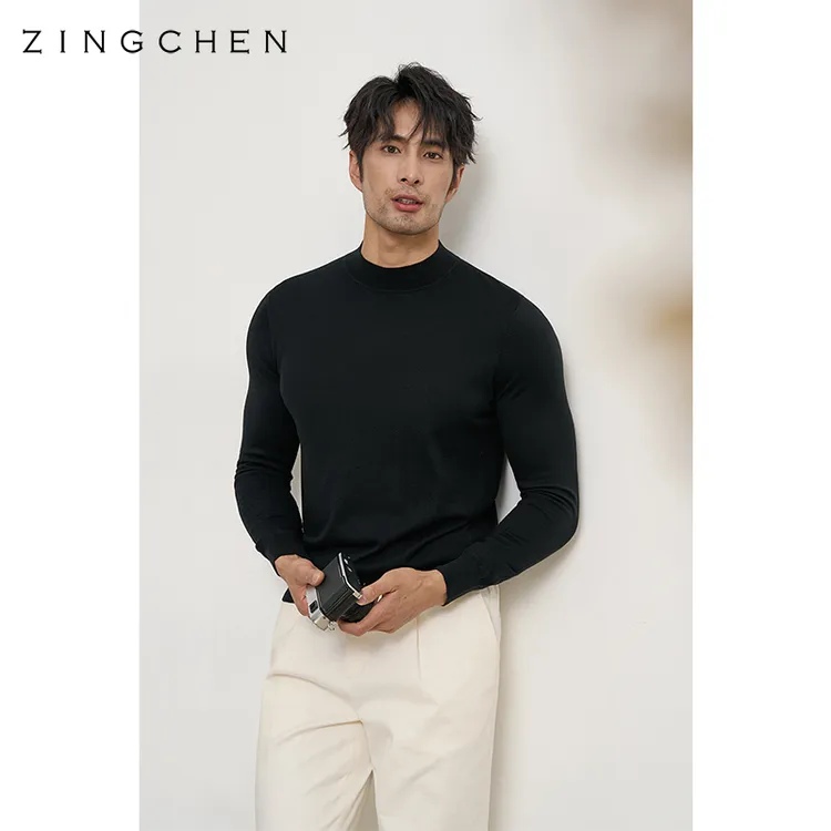 【奢华桑蚕丝山羊绒】ZINGCHEN男士半高领毛衣 秋冬18针打底针织衫