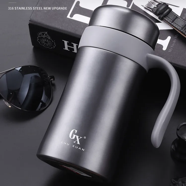 商务保温杯男士过滤创意双层带盖泡茶保温杯大容量真空把手办公杯