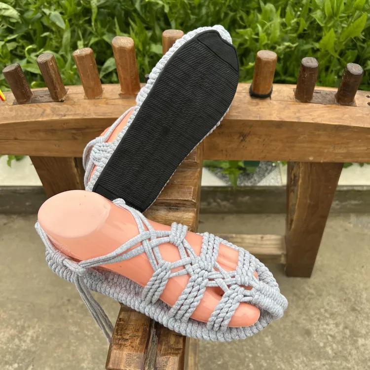 加胶底对耳布草鞋 男女同款 纯手工编织草鞋