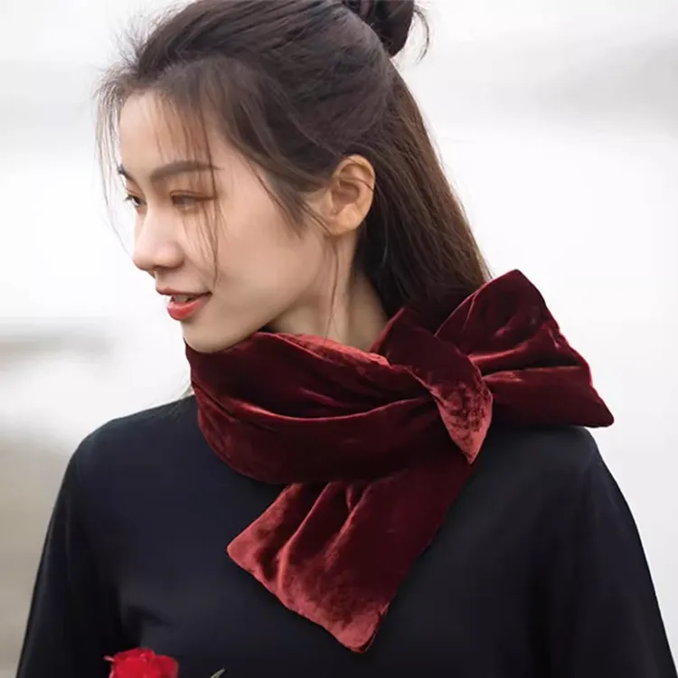 【DY2023】新中式真丝丝绒围脖国风桑蚕丝2024冬季保暖纯色围巾