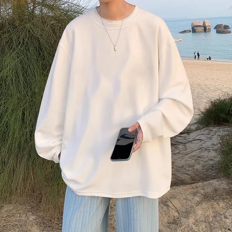 100%纯棉280克重磅长袖t恤打底春秋宽松体恤内搭纯色百搭上衣服潮