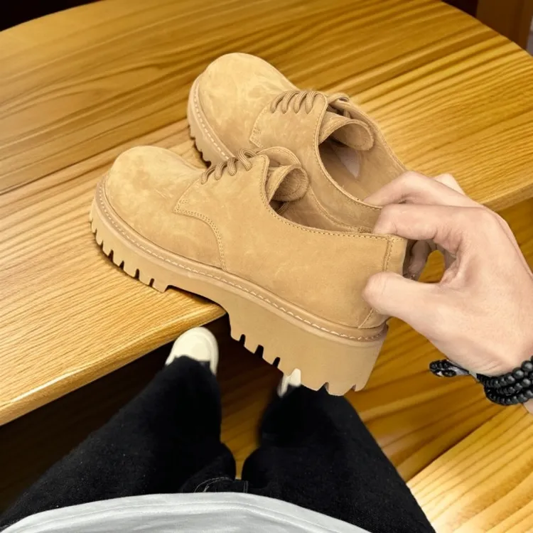 高级感低帮大黄靴休闲男鞋增高英伦风德比鞋男大头皮鞋子男款潮流