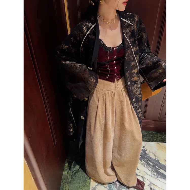 三吉黑花【星辉】阔腿裤子女秋冬2024新款今年流行爆款休闲长裤潮