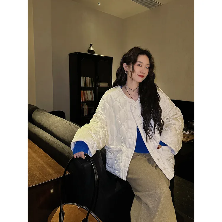 三吉黑花【关山月】2024秋冬女秋冬设计款菱格羽绒服外套复古