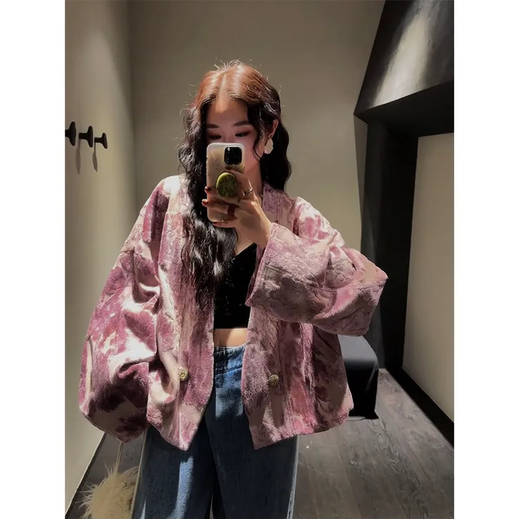 三吉黑花【歌剧魅影】国风新中式短外套女春秋款超好看内胆羽绒