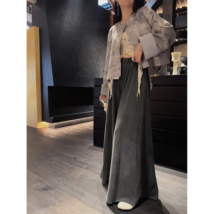 三吉黑花【暮夏】伞裤阔腿裤子女2024新款今年流行爆款高腰休闲潮