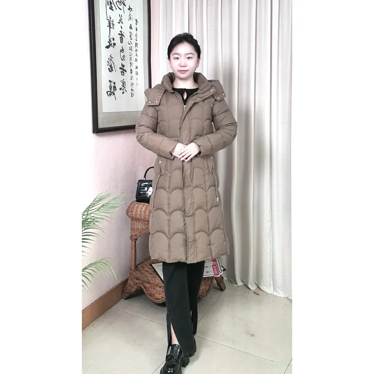 冬季新款2024年 抽绳瘦身款中长款休闲棉衣 活帽韩版保暖女士