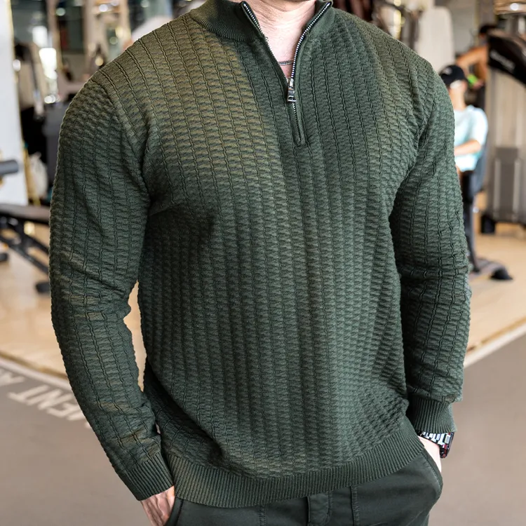 男士运动休闲健身长袖打底针织衫长袖秋冬高弹厚款百搭立领打底衫