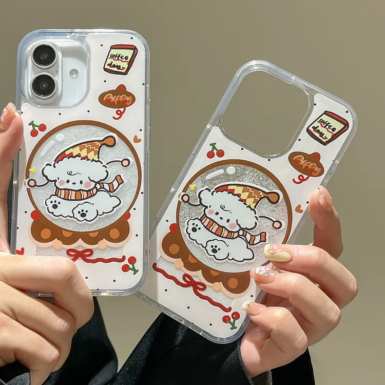 圣诞奔跑狗狗流沙壳适用于苹果15/16promax手机壳13/16pro轻奢