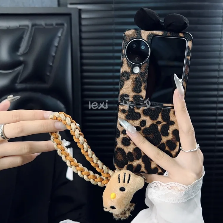 适用oppofindn3flip手机壳新款n3flip套oppo小众秋冬豹纹蝴蝶结女