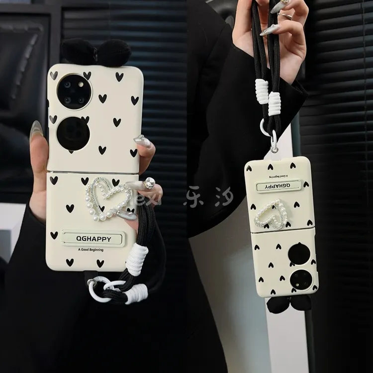 适用华为p50pocket手机壳新款pocket2套pockets波点蝴蝶结公仔女p