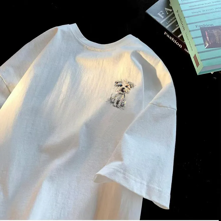 新款重磅纯棉短袖t恤男夏季美式复古光猫影潮牌印花宽松情侣半袖