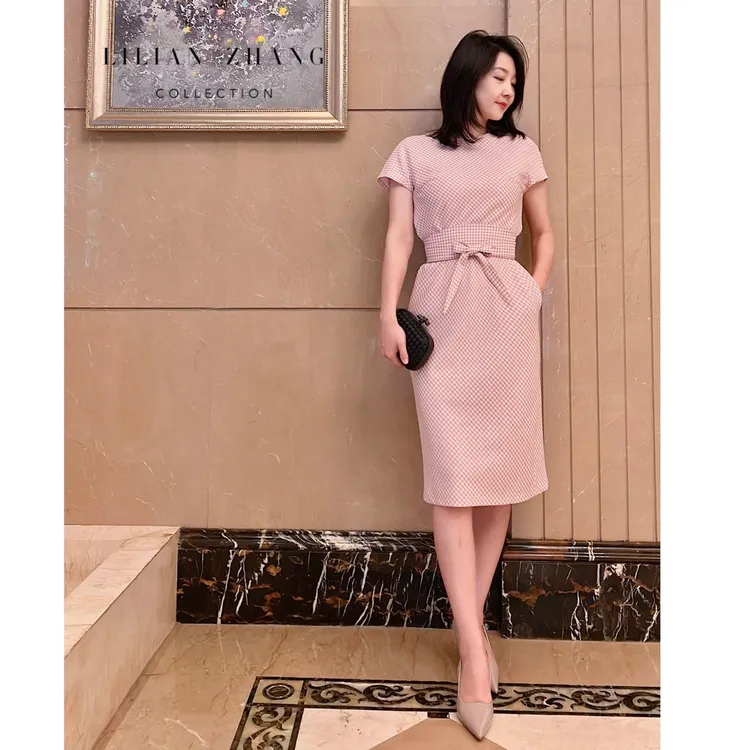 C—法式经典Lady—复古赫本风礼服裙、圆领短袖修身连衣裙   2201072