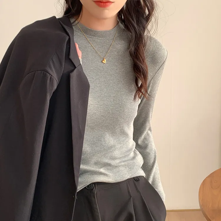 秋冬百搭磨毛高弹力打底衫女百搭秋冬半高领显瘦内搭修身时尚