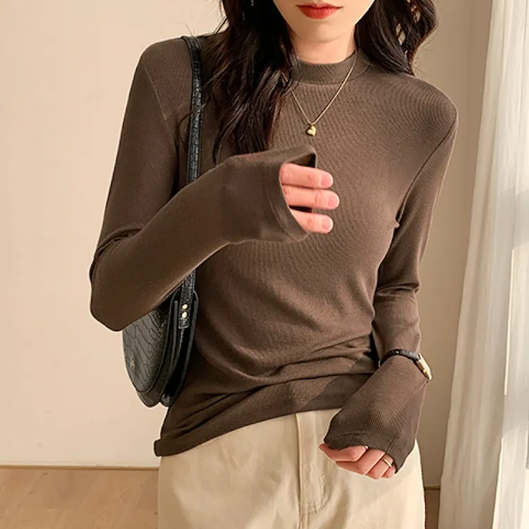 【加绒加厚两件】春秋高弹力打底衫女百搭半高领显瘦内搭修身秋冬