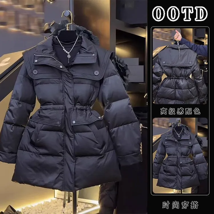 冬季新款欧货小香风夹棉外套高级感超好看气质收腰黑色棉服女