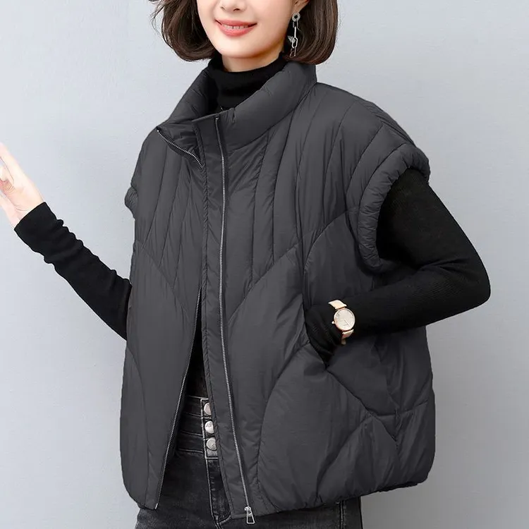 护肩棉马甲女秋冬2024新款大码宽松立领时尚中年妈妈棉服马夹外套