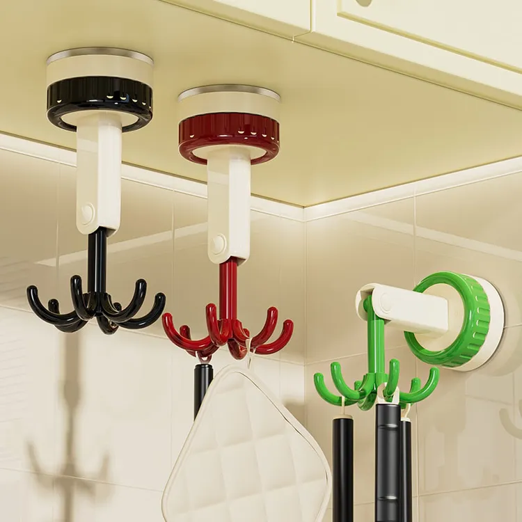 吸盘挂钩厨房六爪旋转挂钩多功能免打孔锅铲勺子收纳壁挂置物架