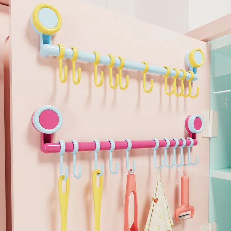 诺室厨房吸盘挂钩一排滑轨挂钩免打孔挂杆橱柜收纳置物架滑动挂架