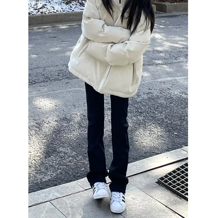 黑色窄版加绒直筒牛仔裤女2025年秋冬新款高腰小个子薄绒烟管裤子