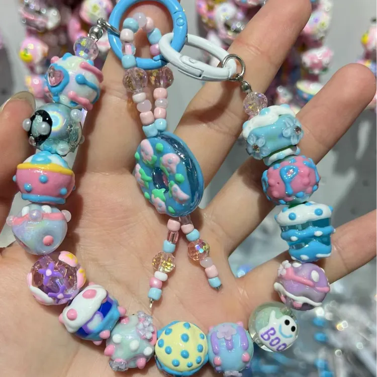 【成品挂件】手绘珠珠工艺珠珠成品钥匙挂件