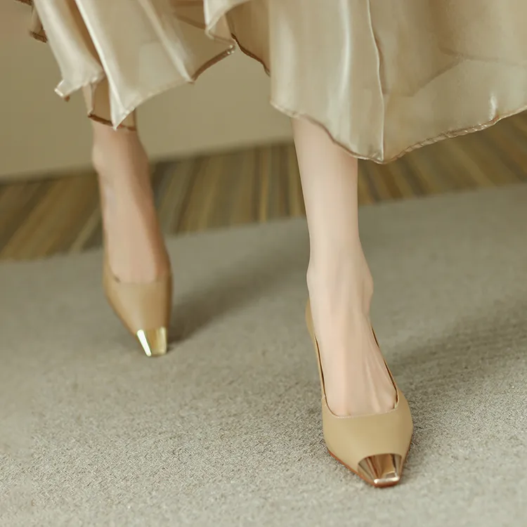 运费险/法式羊皮高跟鞋粗跟上档次显瘦气质单鞋舒适时尚职业工作