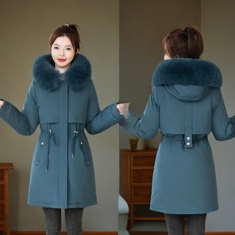 中长款新款加绒派克棉服保暖时尚女士反季网红大毛领冬季保暖棉服
