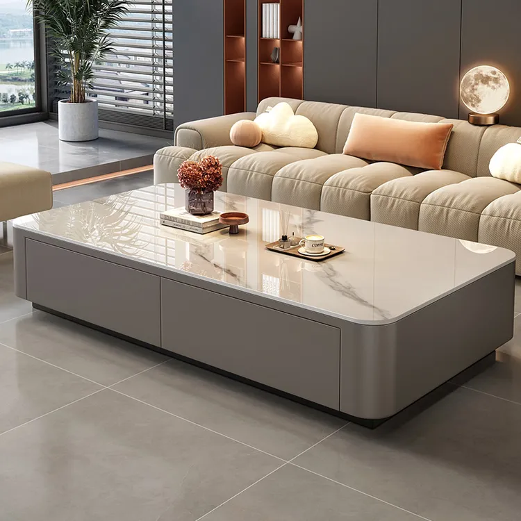 岩板茶几客厅家用2024新款轻奢现代简约茶桌小户型落地电视柜组合