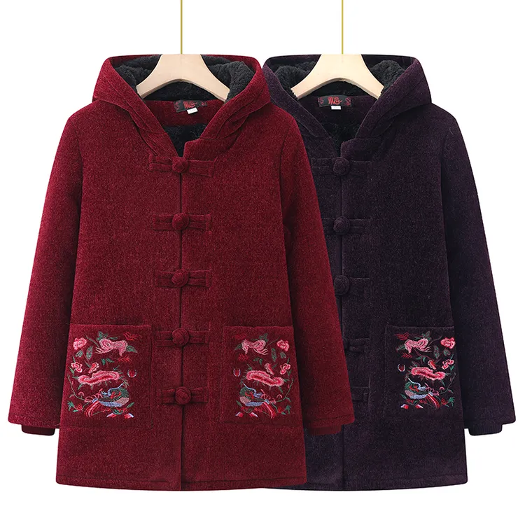 中老年人加绒外套老太太加厚秋冬装妈妈装棉衣保暖棉服奶奶装连帽