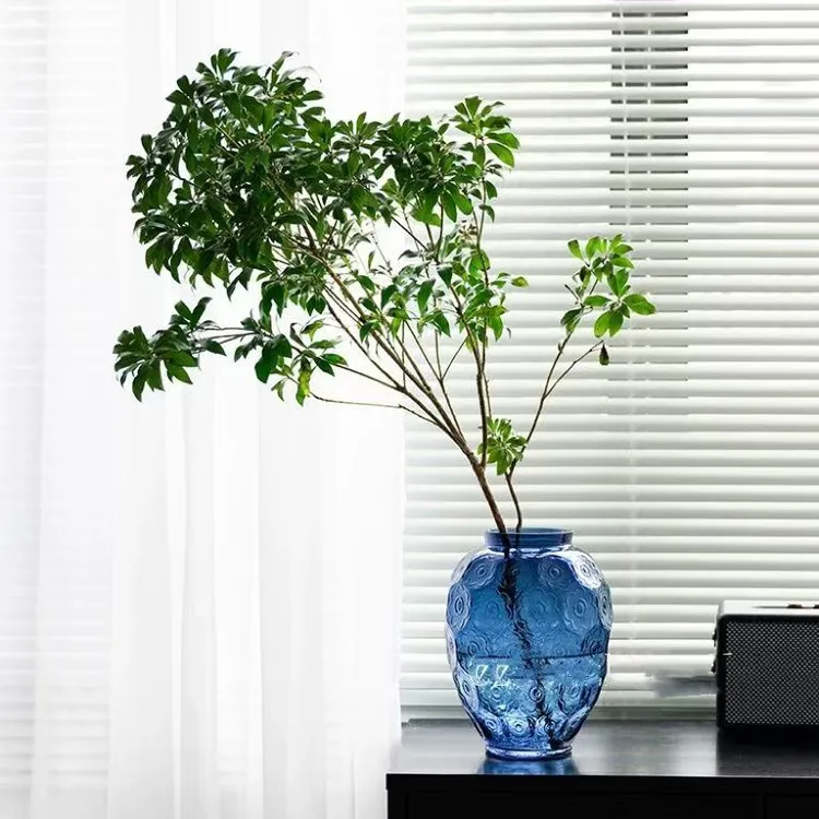 新中式浮雕玻璃艺术复古花瓶摆件水养鲜花插花桌面装饰品居家大号