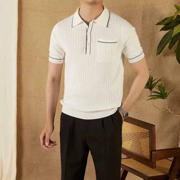 夏季薄款翻领短袖针织衫男商务休闲修身半袖POLO衫纯色百搭上衣潮