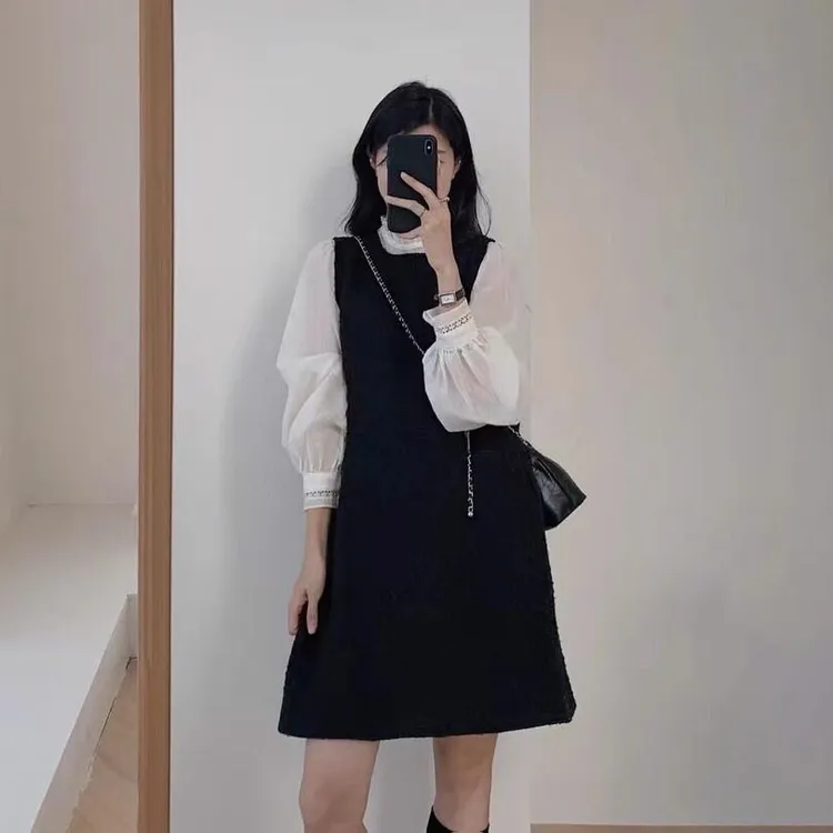 大码女装法式时尚背心裙春季2025新款高级感遮肉显瘦木耳领衬衣