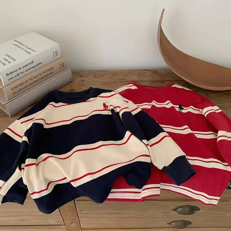 儿童春秋新款男童长袖条纹T恤女宝宝春季潮牌休闲上衣打底衫