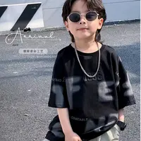 儿童夏装帅气潮酷高街休闲上衣男童夏季黑色字母印花工艺短袖T恤