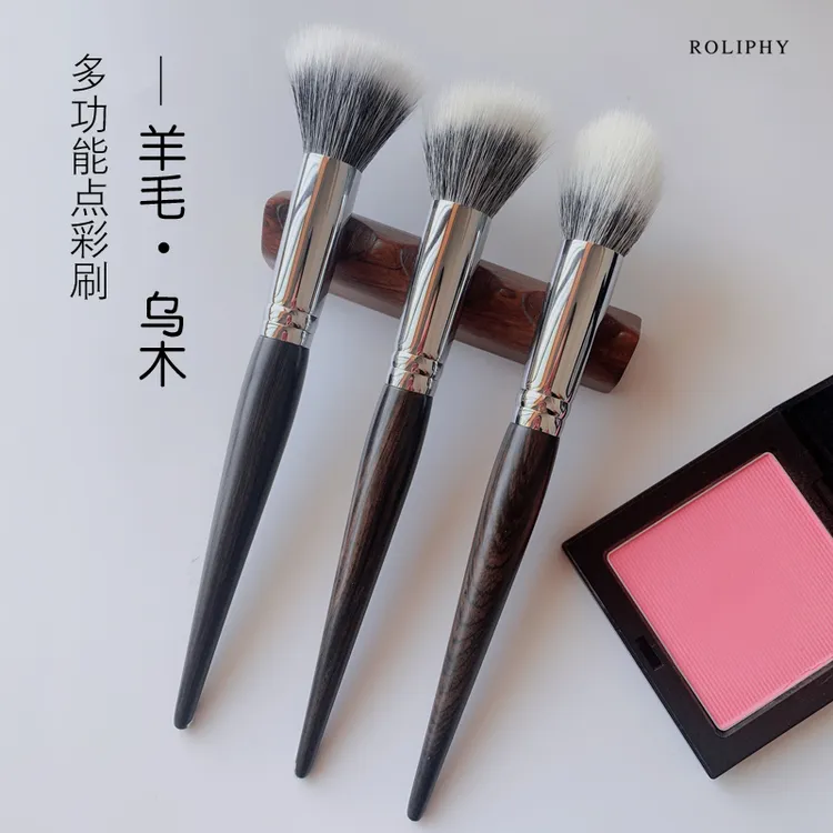 【多功能】绵羊毛点彩刷平头腮红刷斜角修容刷柔软乌木柄化妆刷子