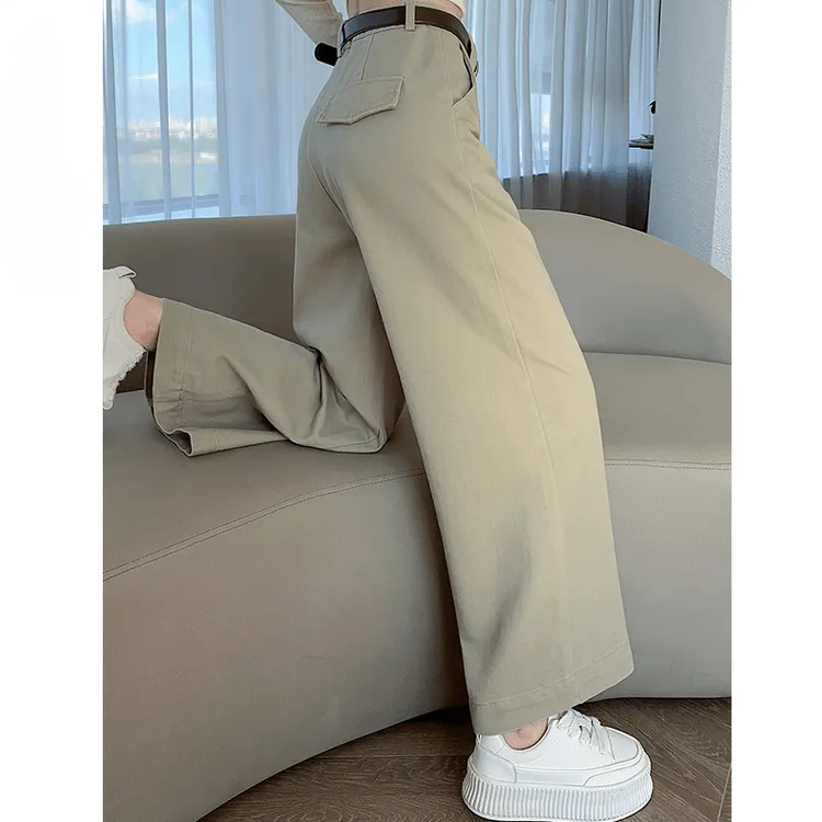 小个子显高水洗棉工装裤子女秋季2024新款高腰九分直筒窄版阔腿裤