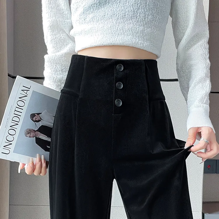 金丝绒阔腿裤女秋冬高腰加绒休闲女裤垂感显瘦拖地丝绒直筒长裤子