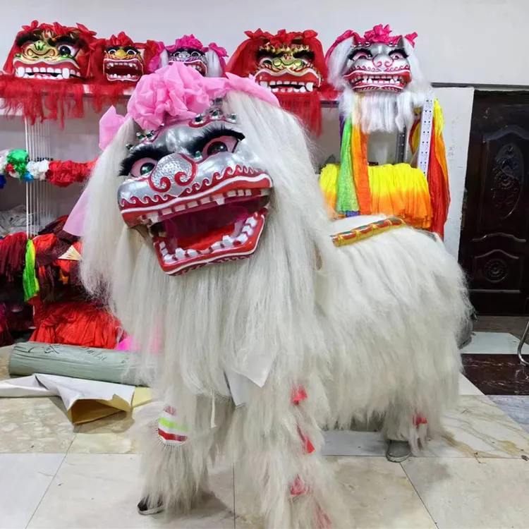 网红同款小白狮孝狮正宗背部北京狮子白色牦牛毛舞狮道具牛毛北狮