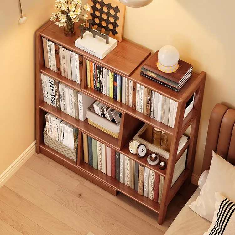福岚实木书架客厅靠墙伸缩卧室床头收纳学生小书柜梯形转角置物架