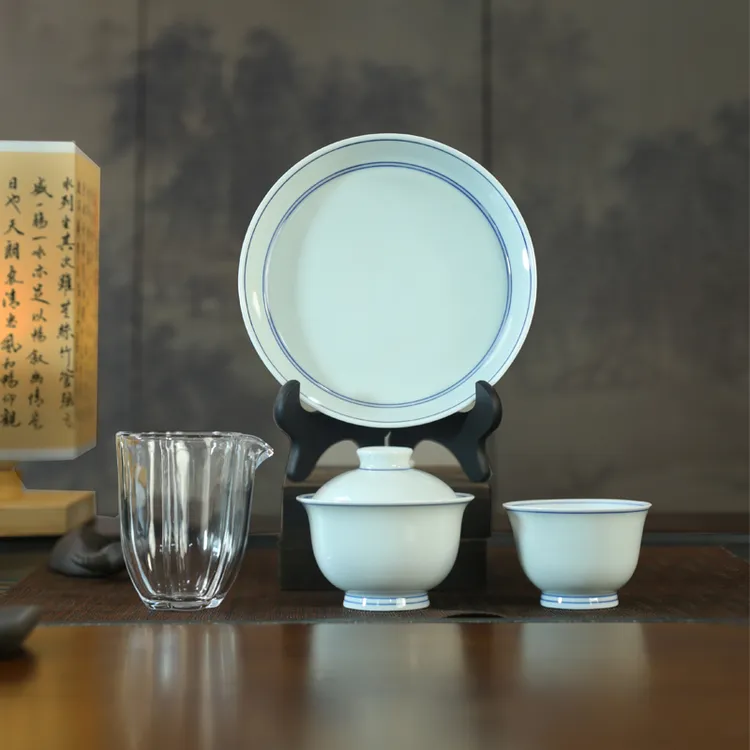 景德镇草木青盖碗套装高档家用简约陶瓷茶具可悬停防烫手泡茶茶杯商品图