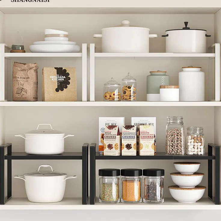 橱柜分层置物架可伸缩收纳架锅具碗碟盘架厨房调味料架桌面储物架