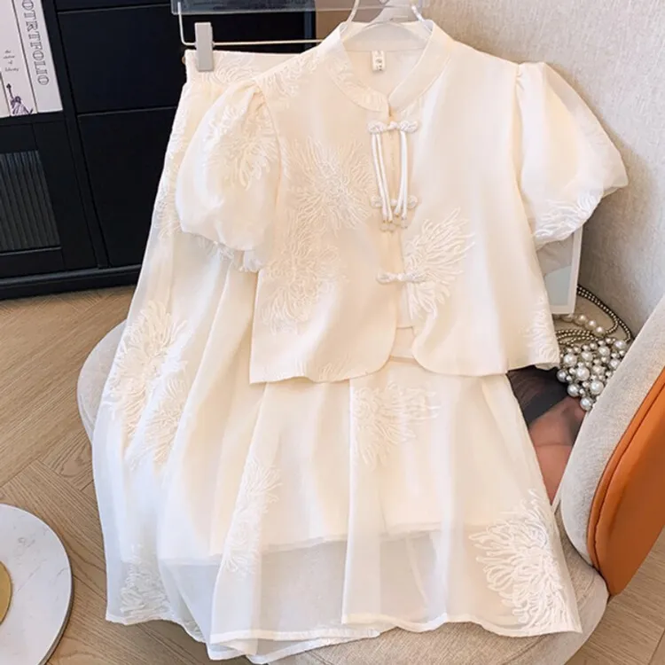 大码女装新中式国风改良旗袍夏季女装高级感上衣半身裙套装女A870