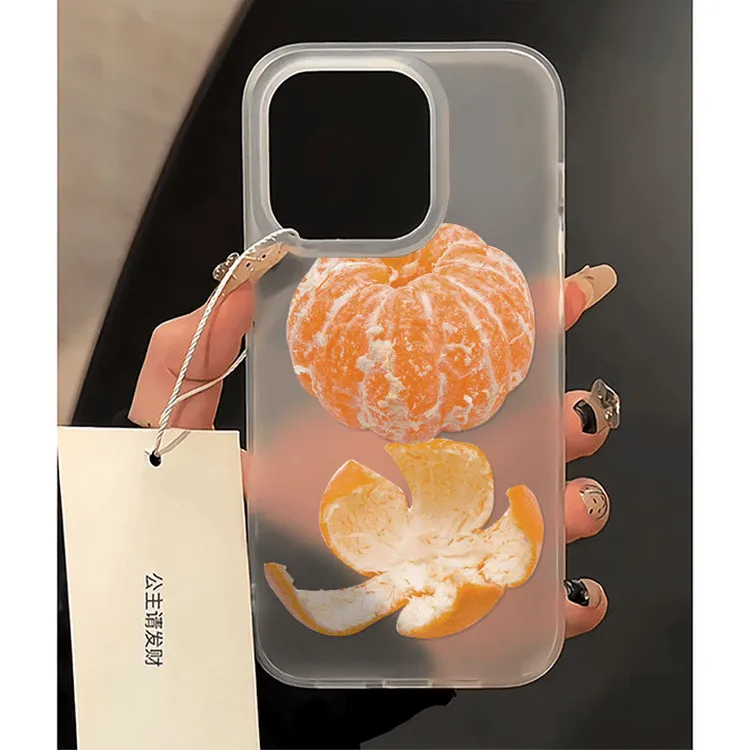 创意橘子适用苹果15手机壳iPhone14pro透明磨砂13防摔软壳保护套