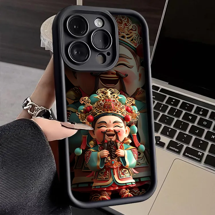 长胡子财神黑苹果14/13手机壳iPhone15promax高级11/12全包XS防摔