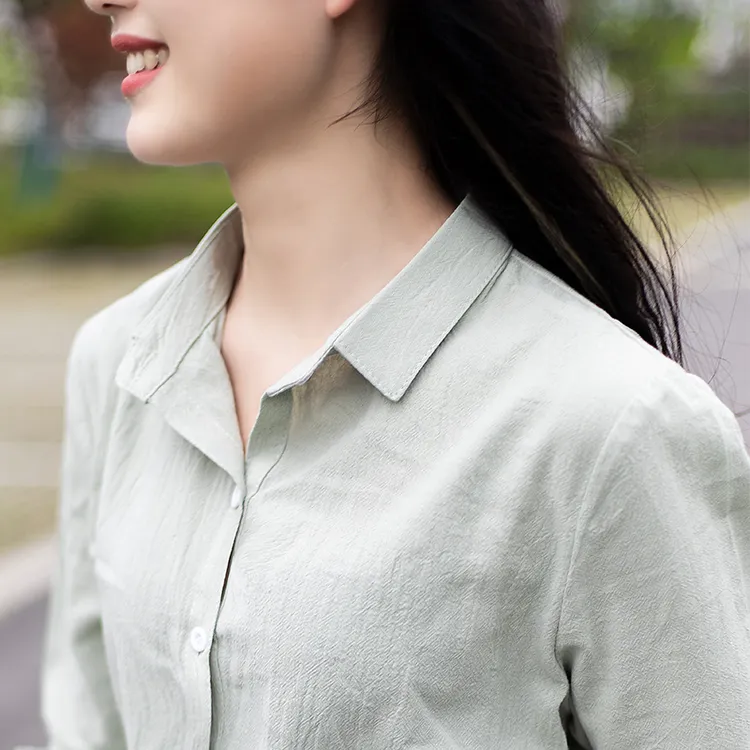 棉麻纯色文艺衬衫女秋装新款女士亚麻高级感上衣设计感长袖打底衫