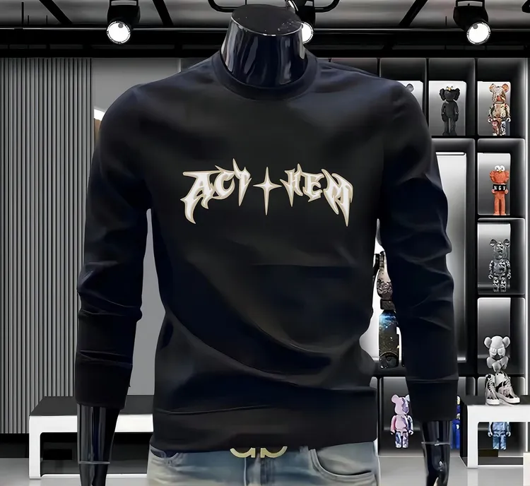 欧洲站2025秋冬潮款创意个性圆领印花男士卫衣百搭轻奢加绒上衣男