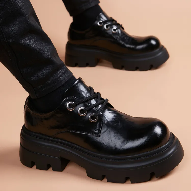 厚底大头皮鞋男真皮商务正装德比鞋增高英伦风休闲结婚鞋高档轻奢