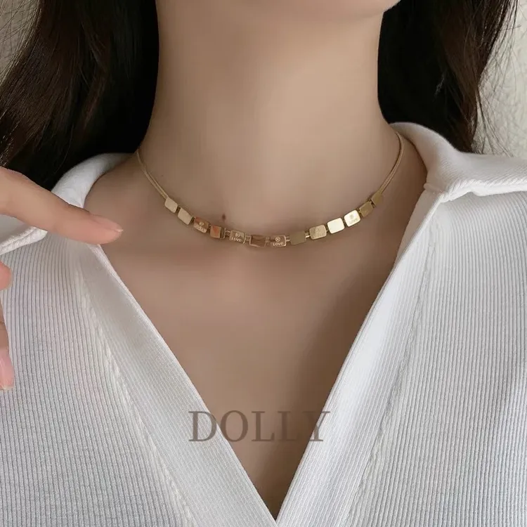 钛钢项链 Dolly轻奢love字母钛钢项链金色方块百搭精致锁骨链手链