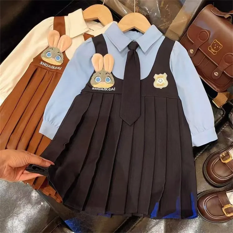 女童学院兔子连衣裙洋气新款2024儿童宝宝公主秋装两件裙子公主风