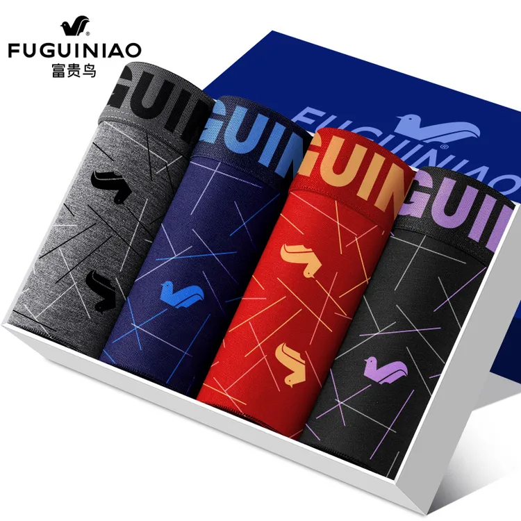 FUGUINIAO/富贵鸟男士纯棉内裤舒适透气印花中腰大码平角四角短裤